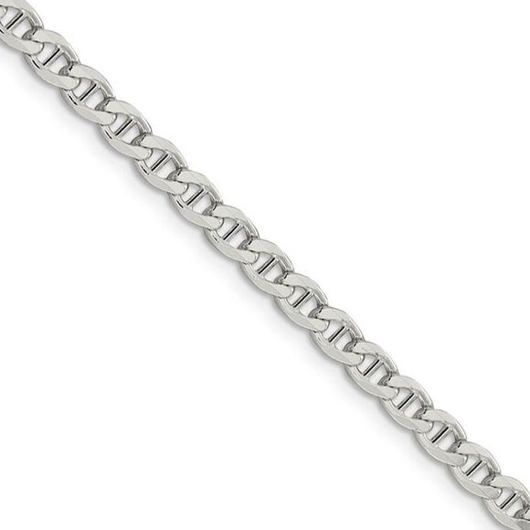 4.1mm Sterling Silver Solid Flat Cuban Anchor Chain Necklace 18 Inch